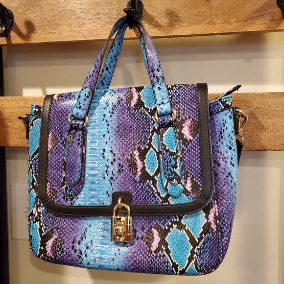 Multicolor Snake Print Satchel with Gold Hardware - Picture 2 of 8